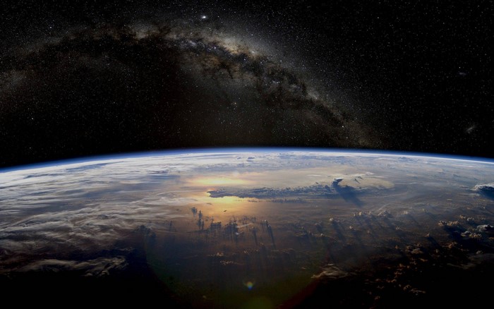Earth and Milky Way galaxy from space