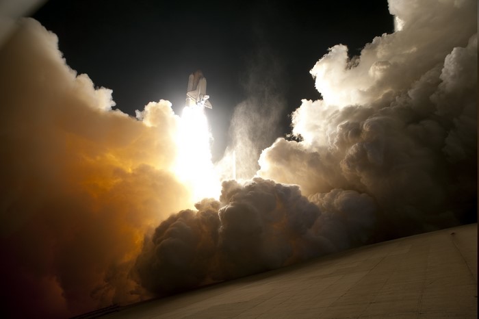 Space Shuttle Launch with Massive Smoke Plume