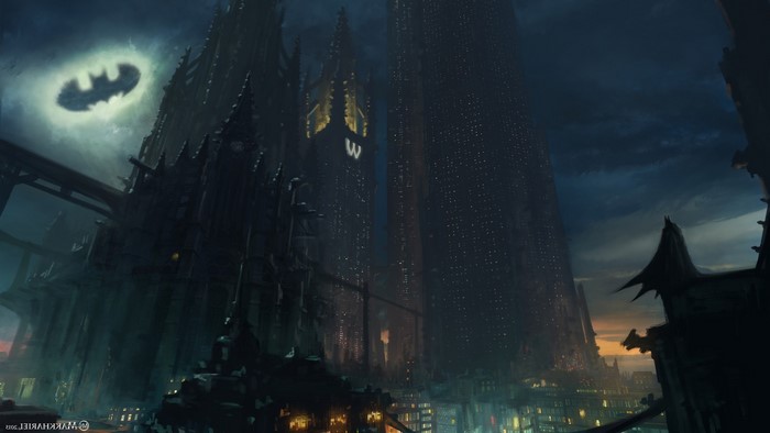 Batman signal over Gotham City artwork