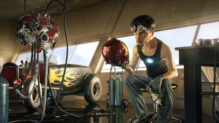 Iron Man helmet and workshop