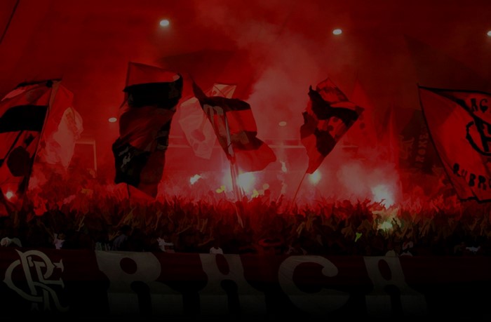 Flamengo Soccer Fans with Flags and Flares