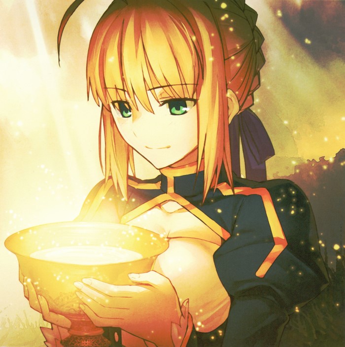 Saber from Fate/stay night holding a chalice