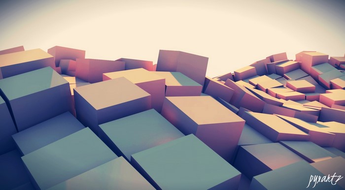 Abstract 3D geometric cubes with pastel lighting