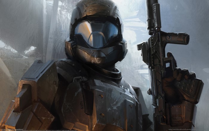 Master Chief from Halo holding a rifle