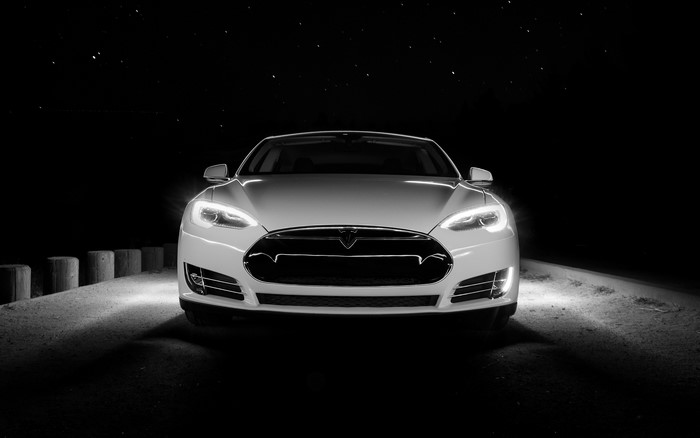 Tesla Model S Front View at Night