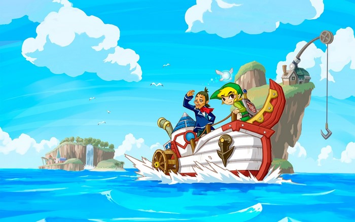 Link and Linebeck on a boat in The Legend of Zelda: Phantom Hourglass