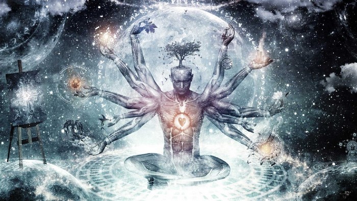 Psychedelic Man with Multiple Arms in Space
