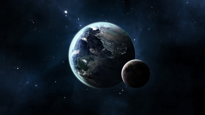 Earth and Moon in Space with Stars