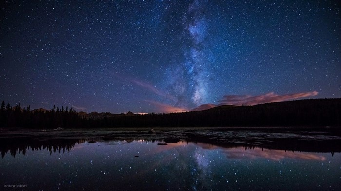 Milky Way over a lake with reflections