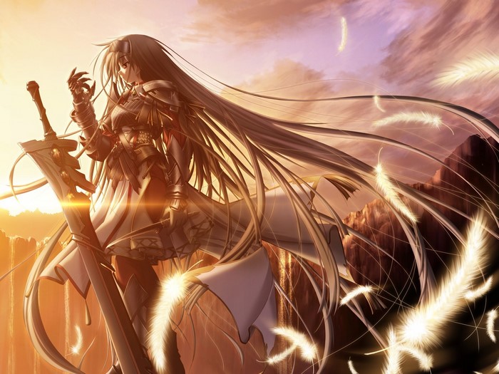 Anime girl with sword and armor