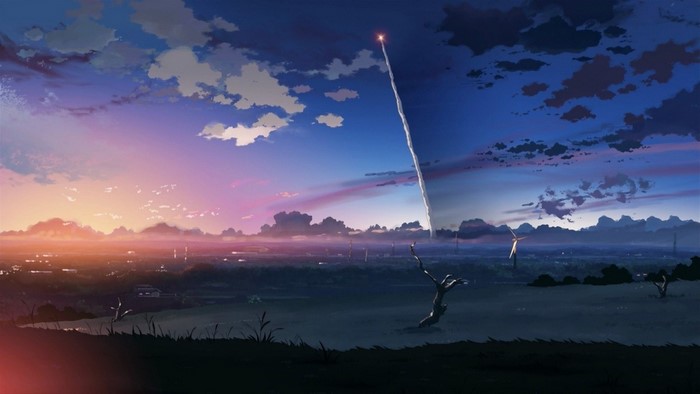 Anime sky with a rocket launch