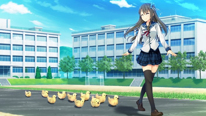 Mahiru Tsukigase with Ducklings at School