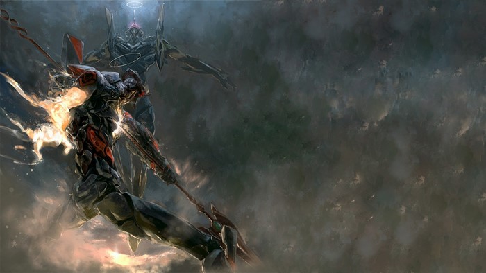 Two Evangelion Units in battle