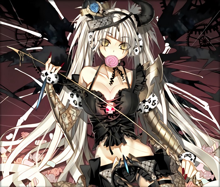 Gothic anime girl with horns and bow