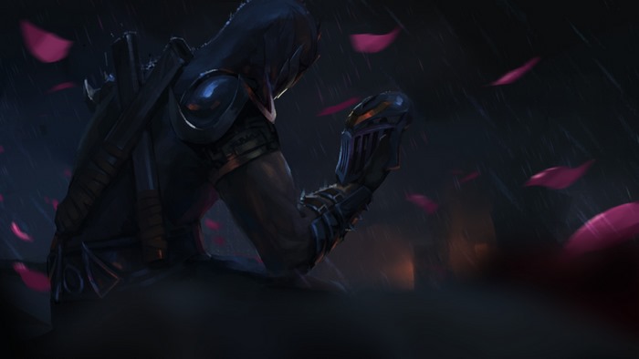 Shen from League of Legends holding a mask