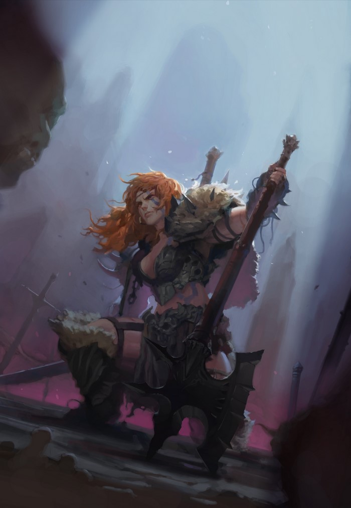 Barbarian warrior with axe in fantasy art