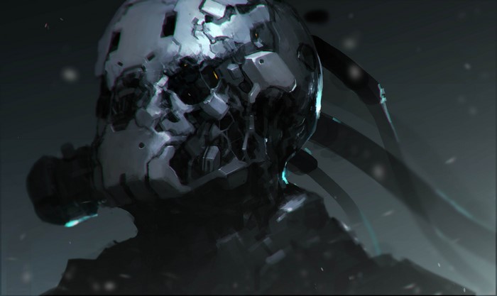 Concept art of a damaged cyborg soldier