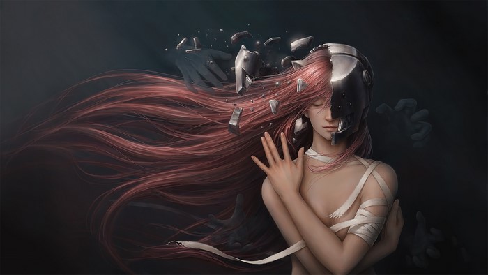 Lucy from Elfen Lied breaking apart