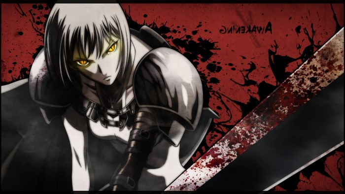 Anime girl with yellow eyes and sword