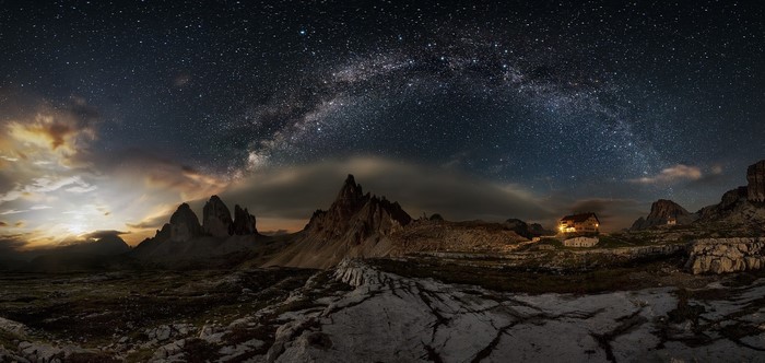 Milky Way over Tre Cime di Lavaredo, Dolomites, Italy