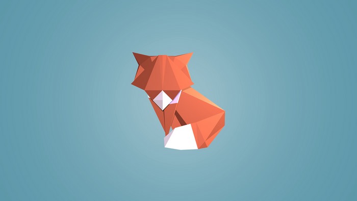 Low poly origami fox on blue background