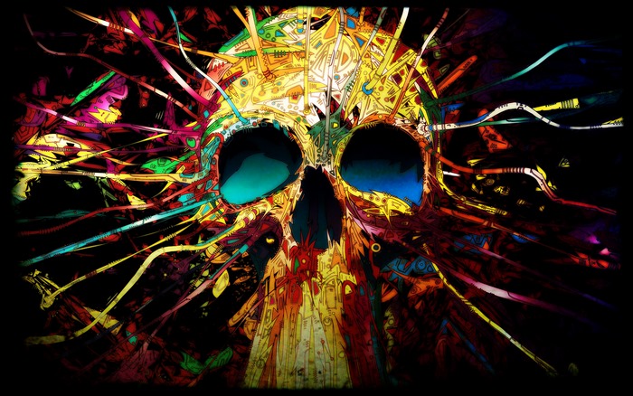 Colorful abstract skull with wires