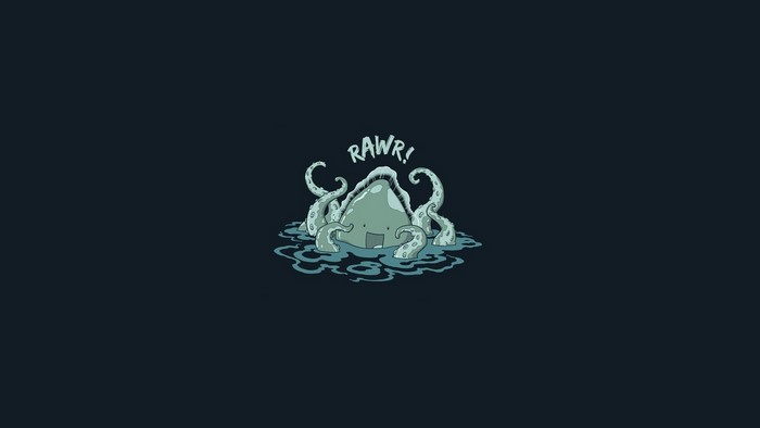 Minimalist cartoon kraken saying rawr