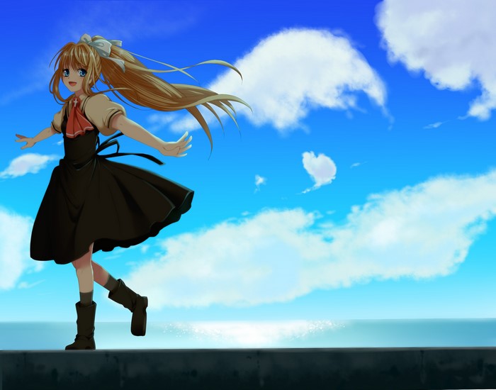 Anime girl with blonde hair in a black dress
