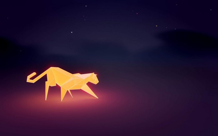 Low poly origami tiger under starry night sky