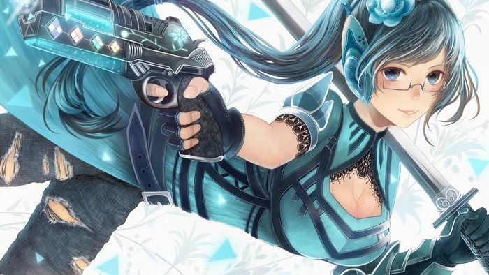 Anime girl with gun and sword