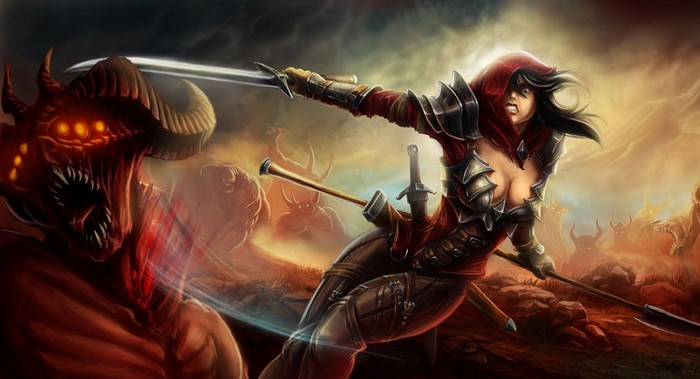 Demon Hunter fighting demons in Diablo