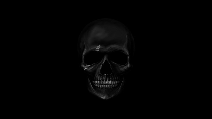 Dark skull artwork with scratches