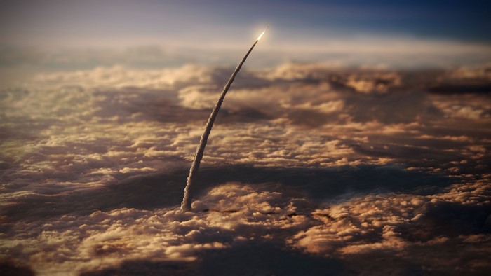 Rocket Launching Through Clouds