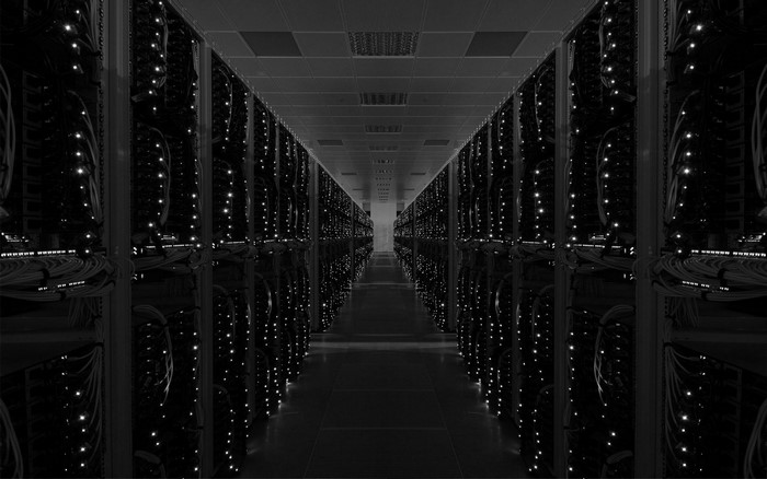 Server racks in a data center aisle