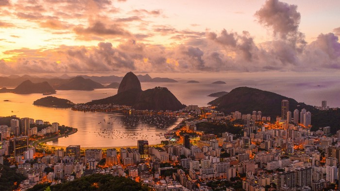 Sugarloaf Mountain and Rio de Janeiro cityscape at sunset