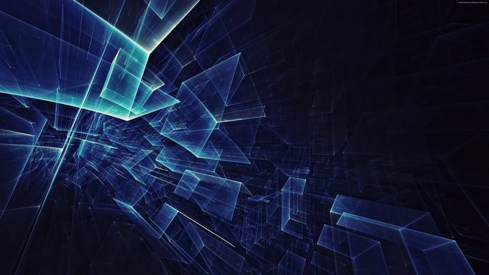 Abstract blue geometric shapes in digital space