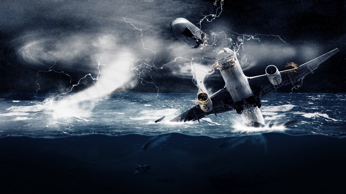 Airplane crash during a storm at sea