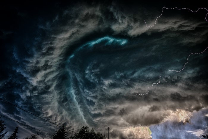 Stormy sky with tornado and lightning