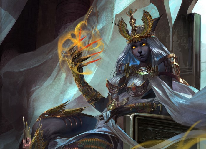 Egyptian Cat Goddess with Golden Headdress