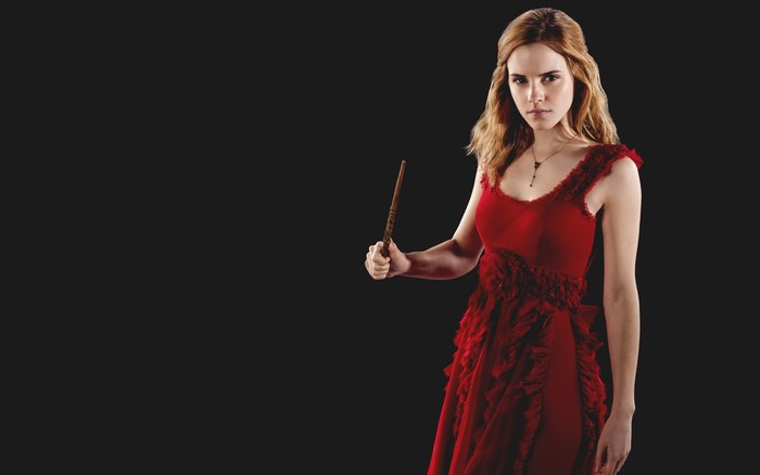 Hermione Granger from Harry Potter holding a wand