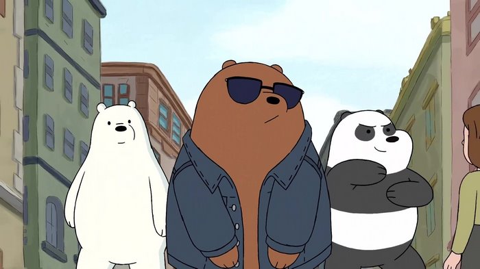 We Bare Bears characters walking down a street