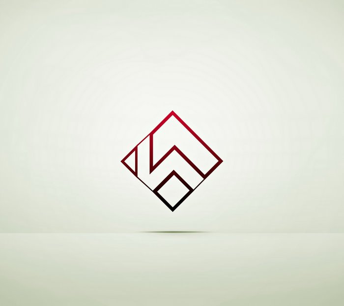 Minimalist geometric logo with red and black gradient