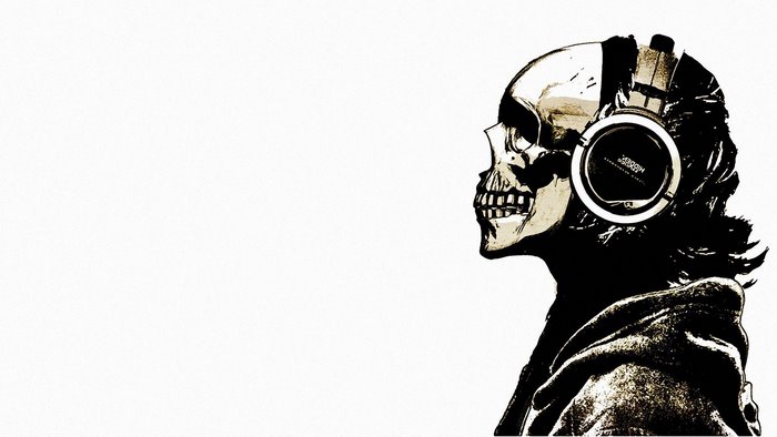 Skull wearing headphones
