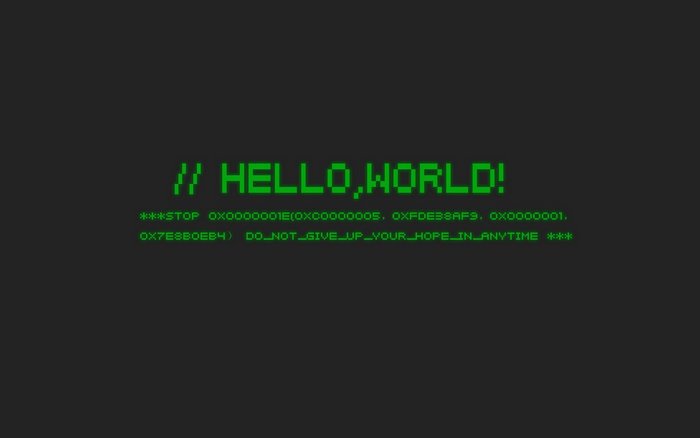 Minimalist code with "Hello, World!"