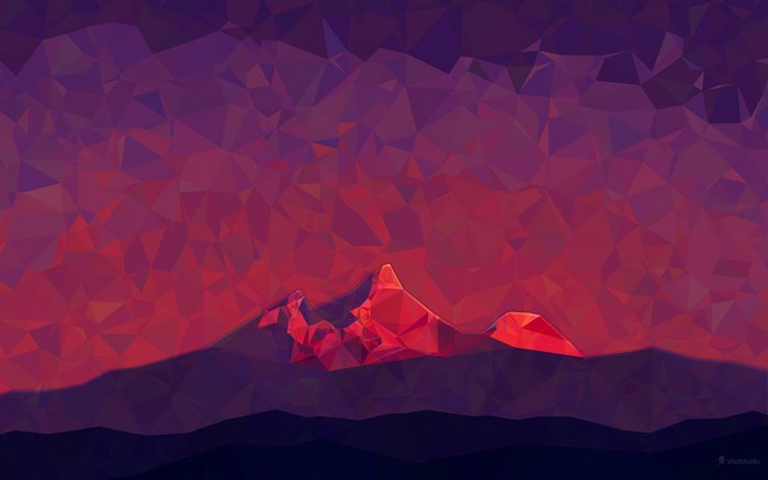 Low poly mountain range at sunset