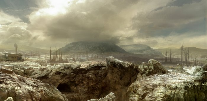 Artwork of a desolate wasteland from Fallout 3