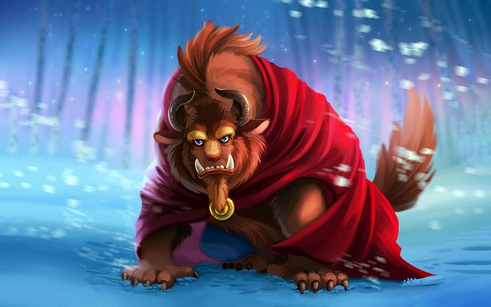 The Beast from Beauty and the Beast in a snowy forest