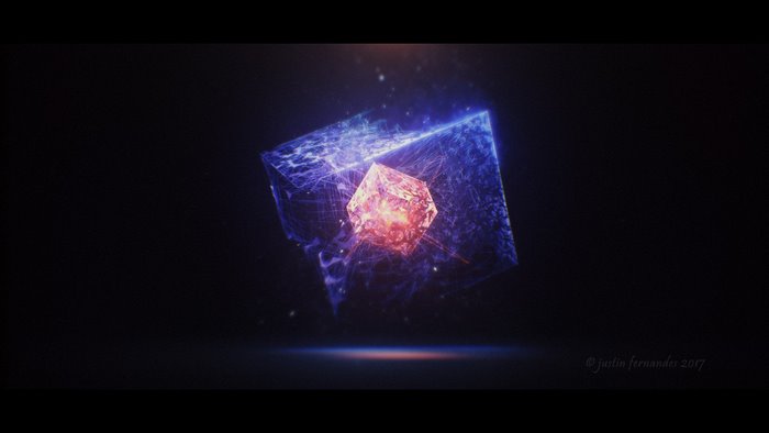 Abstract glowing cube with inner crystal
