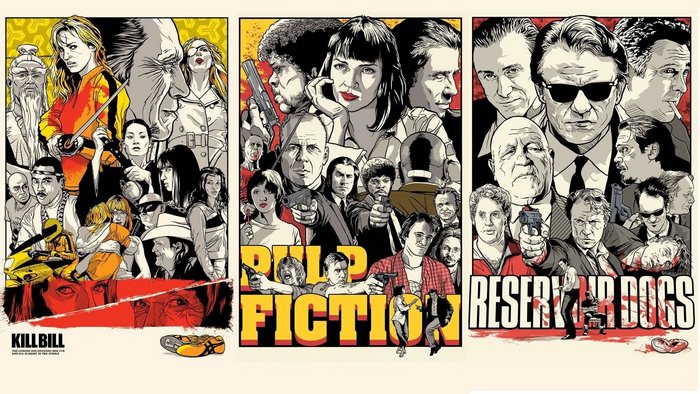 Kill Bill, Pulp Fiction, and Reservoir Dogs movie posters