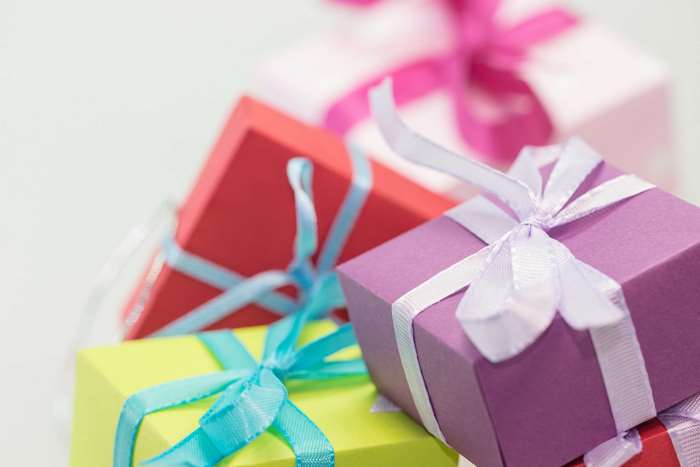 Colorful gift boxes with ribbons